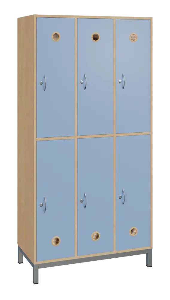 SBS-2233 šatní skříň 6-boxová, 1800x900x400 mm, kovové nohy, korpus bříza irská, dvířka blankyt